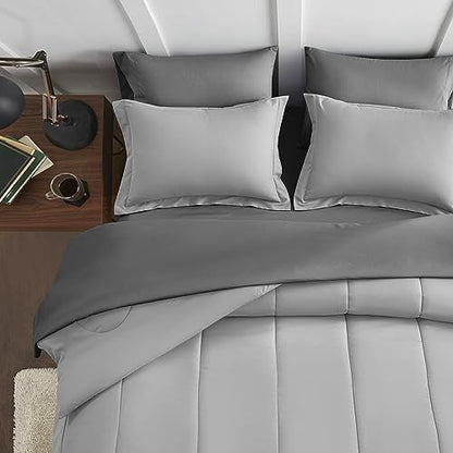 Maple&Stone Full Comforter Set 7 Pieces Bed in a Bag Light Grey Bed Set