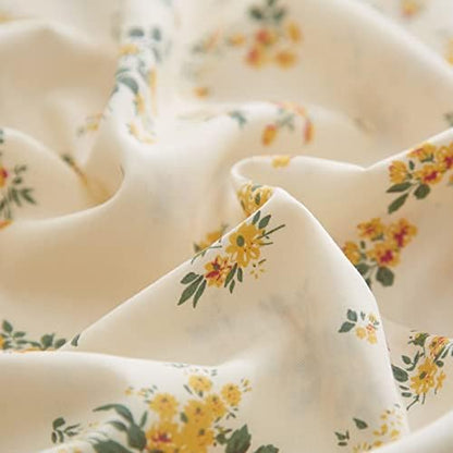 mixinni Aesthetic Floral Duvet Cover Set Twin Size, Farmhouse Boho Yellow Flowers Leaves Cute Bedding Set for Women, 1 Soft Cotton Chic Duver Cover and 2 Pillowcases for All Seasons-Twin Size