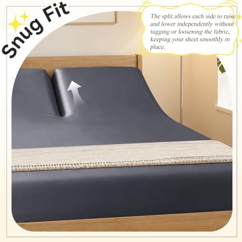 RUDONG M Split Top King Fitted Sheet Only for Adjustable Beds, Dark Grey