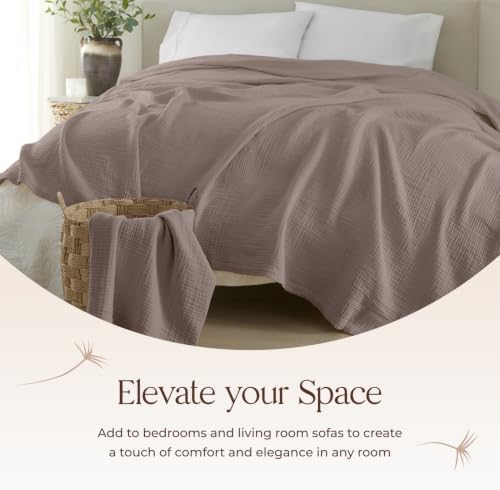 100% Cotton Organic Muslin Throw Blanket for Adults GOTS & Fairtrade Certified Organic Cotton - Couch Living Room and Bedroom Decor - 4 Layer Super Soft and Cozy (Moon Rock, King)