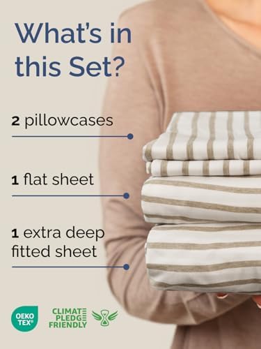 Extra Deep Full Sheet Set - 4 Piece Breathable & Cooling - Beige Stripes