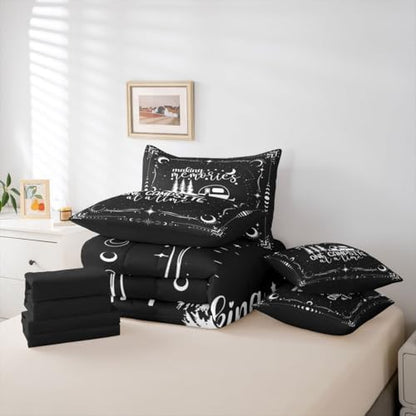 Erosebridal 7 Pieces Camper Decor Bed Sets Full Happy Camping Comforter and Sheets - Rustic Farmhouse Bed in A Bag for Kids Teens Adult, Starry Sky Comforter Camper Car Bedding Sheet Set Pillowcase