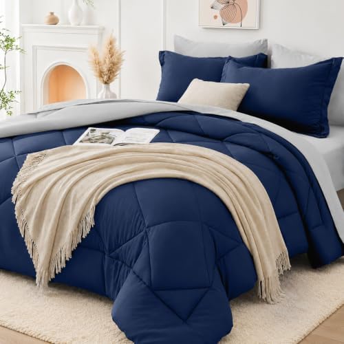 FUANNA King Size Comforter Set 7 PCS, Reversible Bed Set, Soft Bed in a Bag