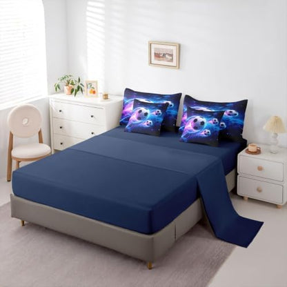 Feelyou Football Comforter Set with Sheets 7 Piece King Size Soccer Bedding Set for Kids Boys Girls Sports Theme Bed in a Bag Room Decor Soft Lightweight Microfiber