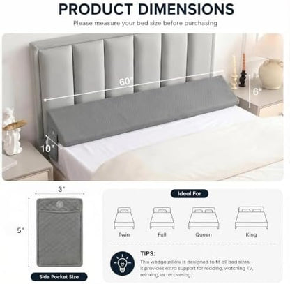 Queen Bed Wedge Pillow for Headboard Gap Filler Corner Wall and Mattress