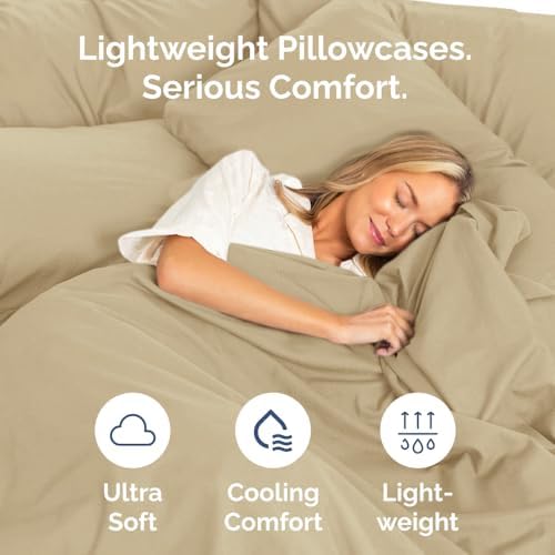 Queen Pillow Cases Set of 6 - Ultra Soft Cozy Pillowcase Covers - Beige