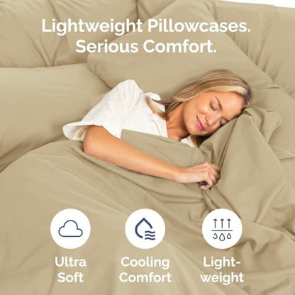 Queen Pillow Cases Set of 6 - Ultra Soft Cozy Pillowcase Covers - Beige