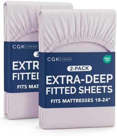 CGK Linens 2 Pack Extra Deep King Fitted Sheets - Light Lavender
