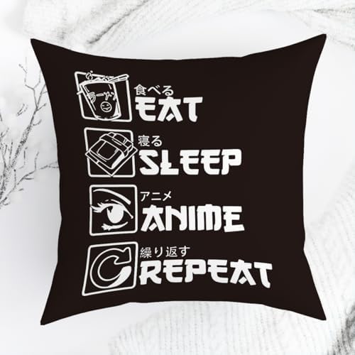 Anime Decor, Just a Girl Who Loves Anime Anime Room Decorative Throw Pillow Covers, Girls Anime Gifts Anime Lovers for Home Living Room Women Girl Bedroom Decoration Gifts Black
