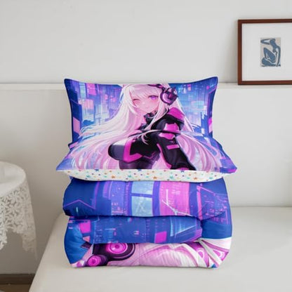 Erosebridal Twin Anime Girl Comforter Set 2 Piece, Kawaii Japanese Anime Bedding Set Cartoon Girl Bedding Comforter Sets Sci Fi Style Japanese Animation Quilt for Kids Girls Teens Adult Room
