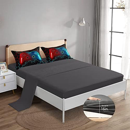 ROWADALO 5 Pieces Bed in A Bag Gamer Bedding Set for Boys Kids Adult Gaming Comforters Set,Boys Bed in A Bag Set Twin Size Comforter with Fitted Sheet Flat Sheet Pillowcase pillowsham,DJTH5028Twin