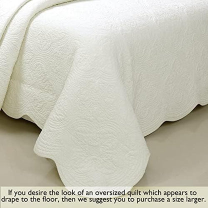 Cozy Line Home Fashions 100% Cotton Medallion Off White Matelasse Embossed Bedding Quilt Set, Reversible Lightweight Bedspread, Coverlet for All Season (Blantyre - Ivory, Queen - 3 piece)