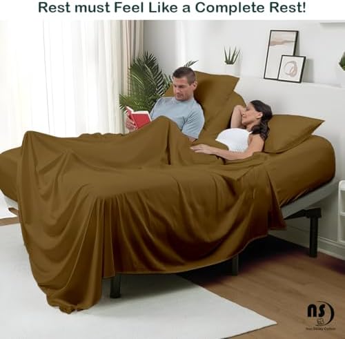 Split King Sheet Sets for Adjustable Beds Deep Pocket, Twin XL Fitted Sheet Sets for Adjustable Bed Split King 100% Extra Long Staple Cotton Deep Pocket Sheets 10-18 Inches Taupe Solid