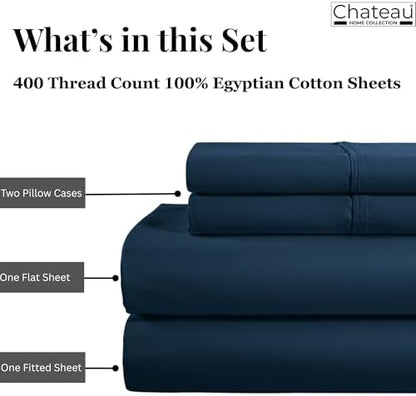 California King Sheets, 400 Thread Count Luxury Cotton Bed Sheets - Navy