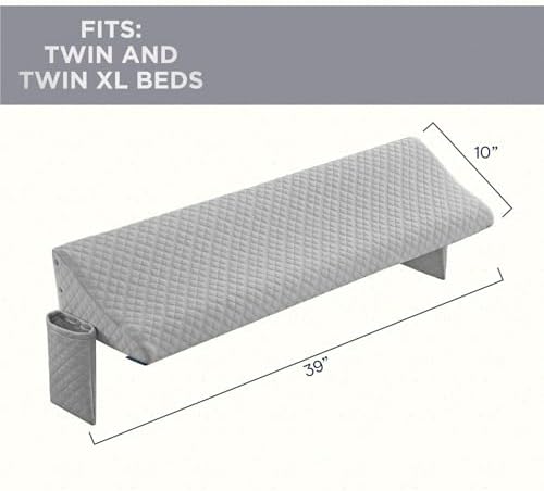 Aeropostale Foam-Filled Bed Wedge Pillow for Twin Beds – Dorm, Kids & Teen Rooms – Headboard Gap Filler with Side Pocket for Bedside Essentials, Grey