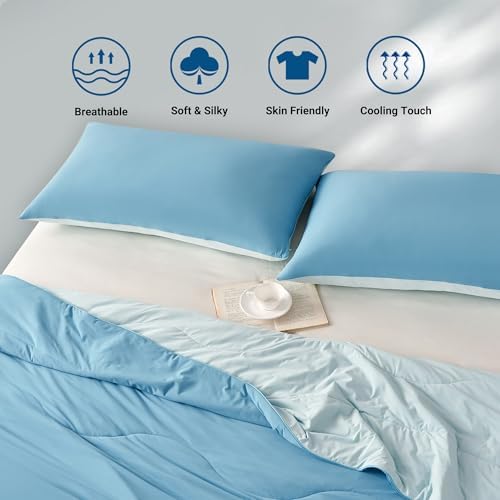 Hotel Grand Cooling Comforter for Hot Sleepers, Cooling Blankets King Size, Q-Max>0.4, Breathable and Soft, Lightweight Blankets for Summer (Blue, 106"x90", Packed with Cooling Pillowcase)