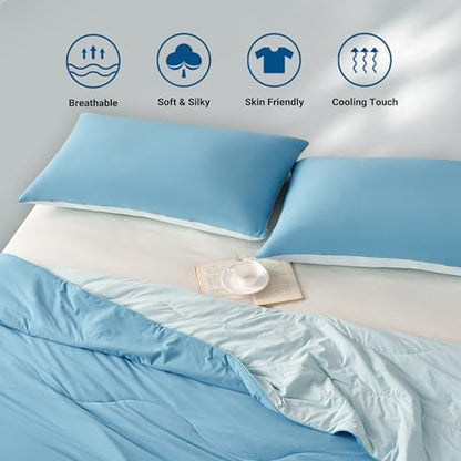 Hotel Grand Cooling Comforter for Hot Sleepers, Cooling Blankets Twin Size, Q-Max>0.4, Breathable and Soft, Lightweight Blankets for Summer (Blue, 68"x90", Packed with Cooling Pillowcase)