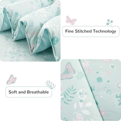 Viviland Kids Twin Bedding Sets, Girls Comforter, Green Butterfly