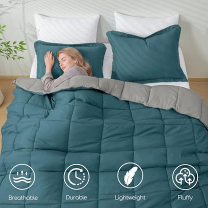 HIG 3pc Dusty Blue Queen Size Bedding Comforter Set Duvet Insert Blanket