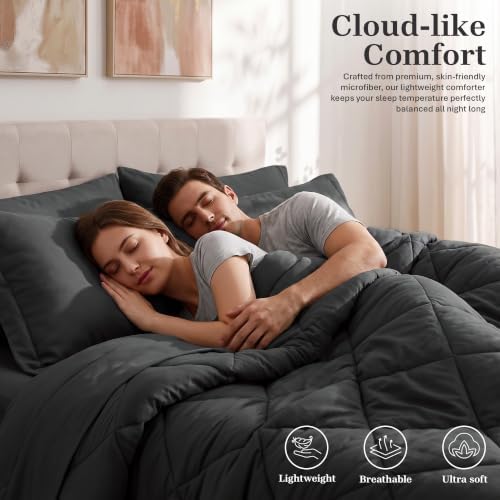 Utopia Bedding Comforter Set Full, Bed in a Bag 7 Piece, Dark Grey