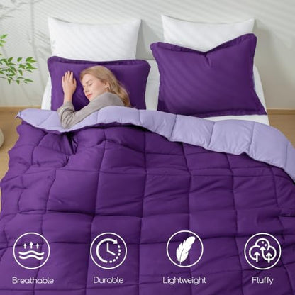 HIG 3pc Purple Queen Size Bedding Comforter Set Duvet Insert Blanket
