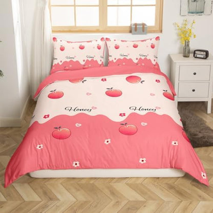 Erosebridal Peach Duvet Cover Queen Size Pink Bedding Set for Adult Women Kids Girls Pink Reversible Luxury Comforter Cover (1 Duvet Cover + 2 Pillow Cases)