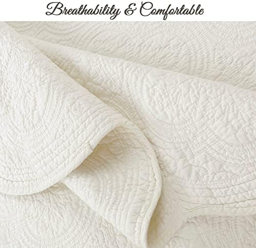 Cozy Line Home Fashions 100% Cotton Medallion Off White Matelasse Embossed Bedding Quilt Set, Reversible Lightweight Bedspread, Coverlet for All Season (Ivory, Oversized King - 3 piece)
