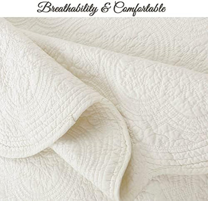 Cozy Line Home Fashions 100% Cotton Medallion Off White Matelasse Embossed Bedding Quilt Set, Reversible Lightweight Bedspread, Coverlet for All Season (Ivory, Oversized King - 3 piece)