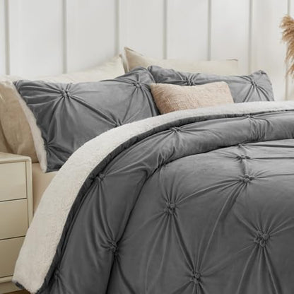 BEDELITE Fluffy Sherpa Twin Comforter Set,Pintuck-Grey