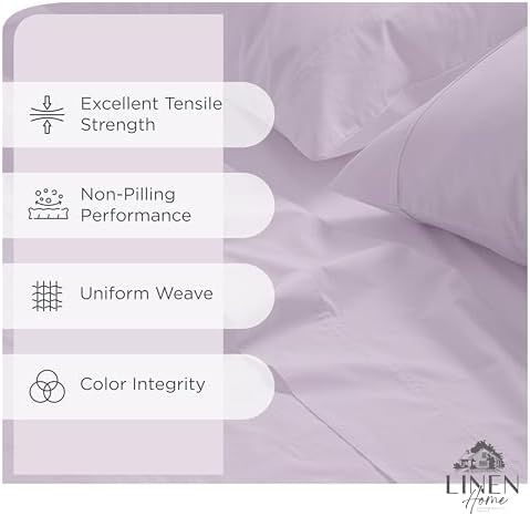 Linen Home 100% Cotton Percale Sheets Twin Size Pack of 2, Iris Lilac, Deep Pocket, 6 Pieces Set- 2 Flat, 2 Fitted and 2 Pillowcases, Crisp Cool and Long Staple Strong Bed Linen