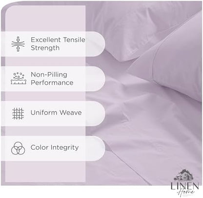 Linen Home 100% Cotton Percale Sheets Twin Size Pack of 2, Iris Lilac, Deep Pocket, 6 Pieces Set- 2 Flat, 2 Fitted and 2 Pillowcases, Crisp Cool and Long Staple Strong Bed Linen