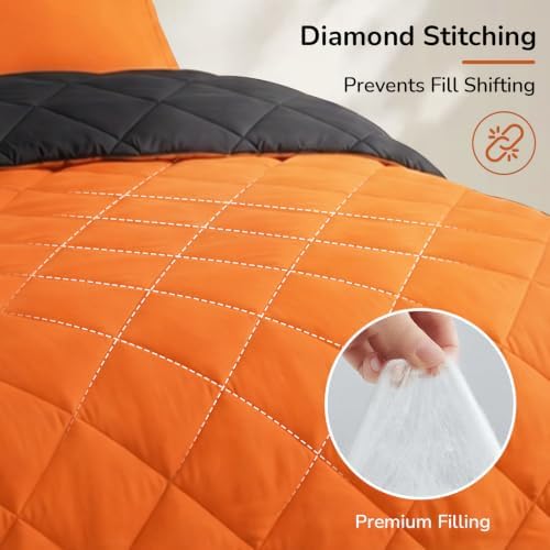 downluxe King Size Comforter Set - Orange and Black King Comforter, Soft Bedding Sets for All Seasons -3 Pieces - 1 Comforter (104"x92") and 2 Pillow Shams(20"x36")