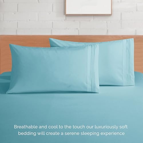 Elegant Comfort 4-Piece Bed Sheet Set - Luxury Bedding 1500 Premium Hotel Quality Microfiber, All Around Elastic 18-24 Inches Deep Fitted Sheet- Extra Deep Pocket Sheets, Queen, Baby Blue