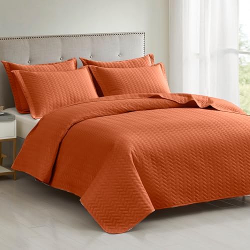 Maple&Stone Brunt Orange Quilt Set King Size, Lightweight Bedspread