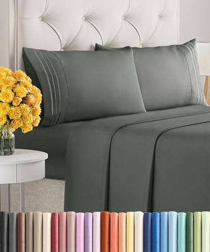 Queen Size 4 Piece Sheet Set - Soft & Cooling Bed Sheets - Dark Slate Grey