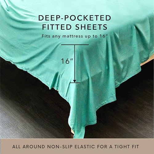 Bamboo Bay 6 Piece King Size Sheet Set, 100% Viscose Made from Bamboo, Breathable, Ultra Soft Cooling Bed Sheets for Hot Sleepers, Beddings with Deep Pockets Fit 16" Mattress, Ocean Wave
