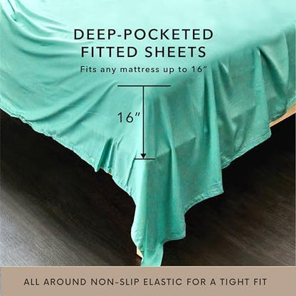 Bamboo Bay 6 Piece Queen Size Sheet Set, 100% Viscose Made from Bamboo, Breathable, Ultra Soft Cooling Bed Sheets for Hot Sleepers, Beddings with Deep Pockets Fit 16" Mattress, Ocean Wave