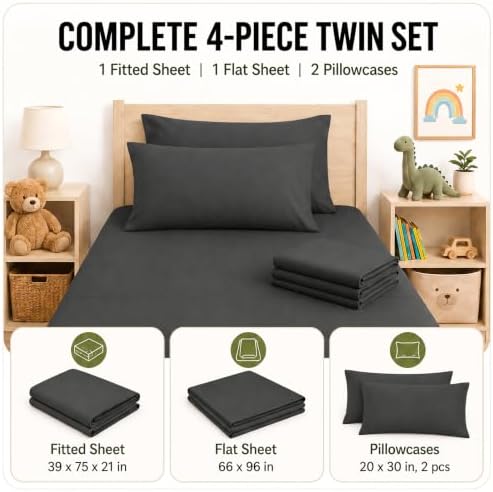 CozyLux Twin Sheet Set 4-Piece, 21-Inch Deep Pocket, Soft Brushed Feel