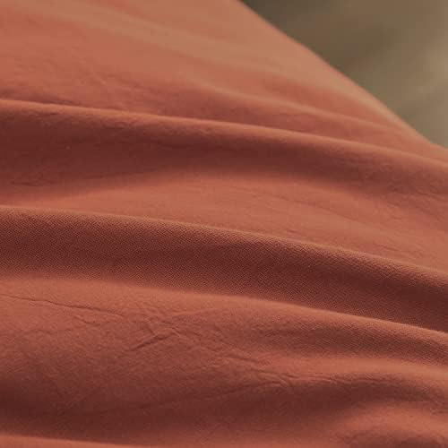 BESTOUCH Cotton Solid Duvet Cover Set Linen Feel Crimson Red King