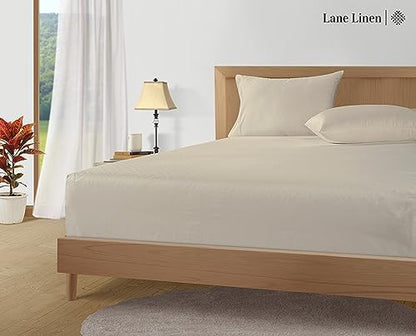 LANE LINEN 100% Egyptian Cotton Sheets Queen Sateen Weave - Ivory Swiss Dot