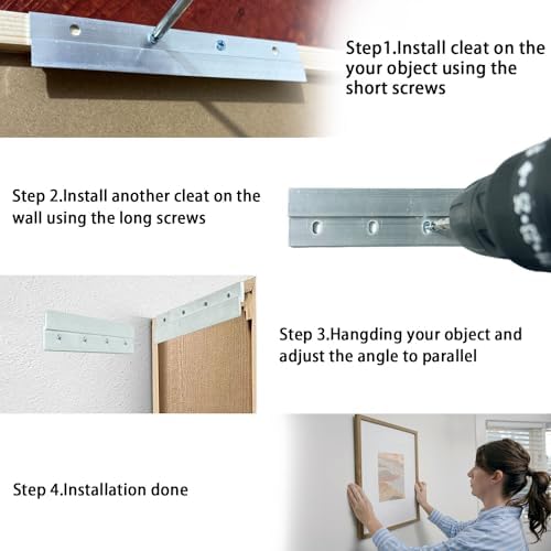 6 Inch French Cleat Hanger, Aluminum French Cleat, Mirror Hanging Hardware, French Cleat Heavy Duty for Panel, Whiteboard, Cabinet, Shelf, Headboard, Art (2 Pairs, Support 60lbs)