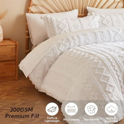 MR&HM 7 Pieces Comforter Set Full, Tufted Boho Farmhouse Bed Set White