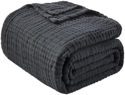 EMME Muslin Blankets for Adults Throw Blanket for Couch Breathable Gauze Soft Lightweight Airy Black King 108" x 90"