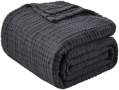EMME Muslin Blankets for Adults Throw Blanket for Couch Breathable Gauze Soft Lightweight Airy Black King 108" x 90"