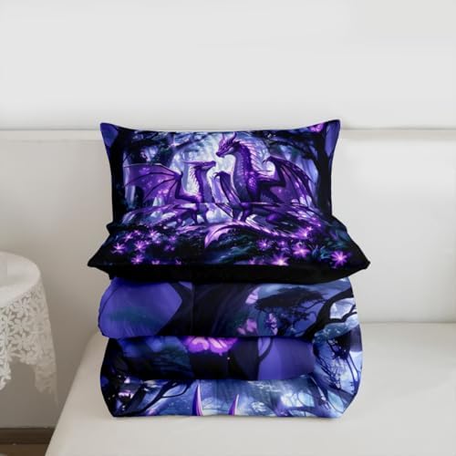 Feelyou Dragon Bedding Set Soft for Boys Girls, Magical Beast Comforter Set King Size Jungle Duvet Quilt Microfiber Wild Animal Bedroom Decor Fantasy Animal 3 Pcs with 2 Pillow Cases