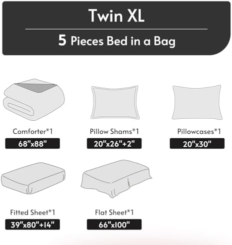 MUXHOMO 5 Pieces Twin XL Comforter Set, Reversible Bed in a Bag Twin XL Size, All Season Bedding Set with Comforter, Flat Sheet, Fitted Sheet, Pillowcases & Shams, Purple & Lavender
