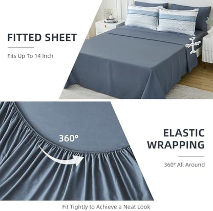 Comforter Set Queen Size 7 Piece Bed in a Bag Boho Blue Striped Bedding Set