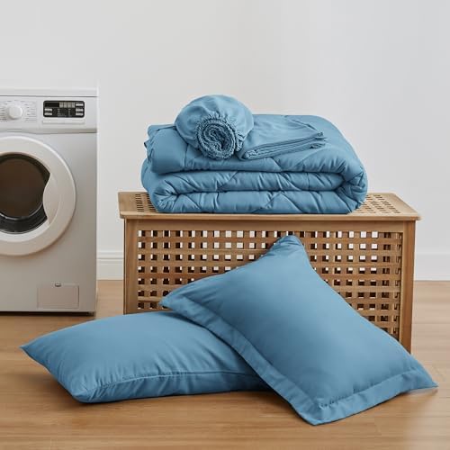 Love's cabin Twin XL Comforter Set Misty Blue, 5 Pieces Twin XL Bed in a Bag, All Season Bedding Sets with 1 Comforter, 1 Flat Sheet, 1 Fitted Sheet, 1 Pillowcase and 1 Pillow Sham