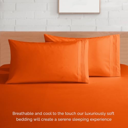 Elegant Comfort Luxurious 1500 Premium Hotel Quality Microfiber 4-Piece Sheet Set, 18-24 Inches Deep - Extra Deep Pocket Sheets - Ultra Soft 4PC Deep Pocket Sheets, Full, Orange