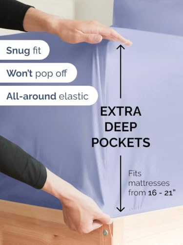 Extra Deep Pocket Twin XL Size Sheet Set - Breathable & Cooling - Lavender